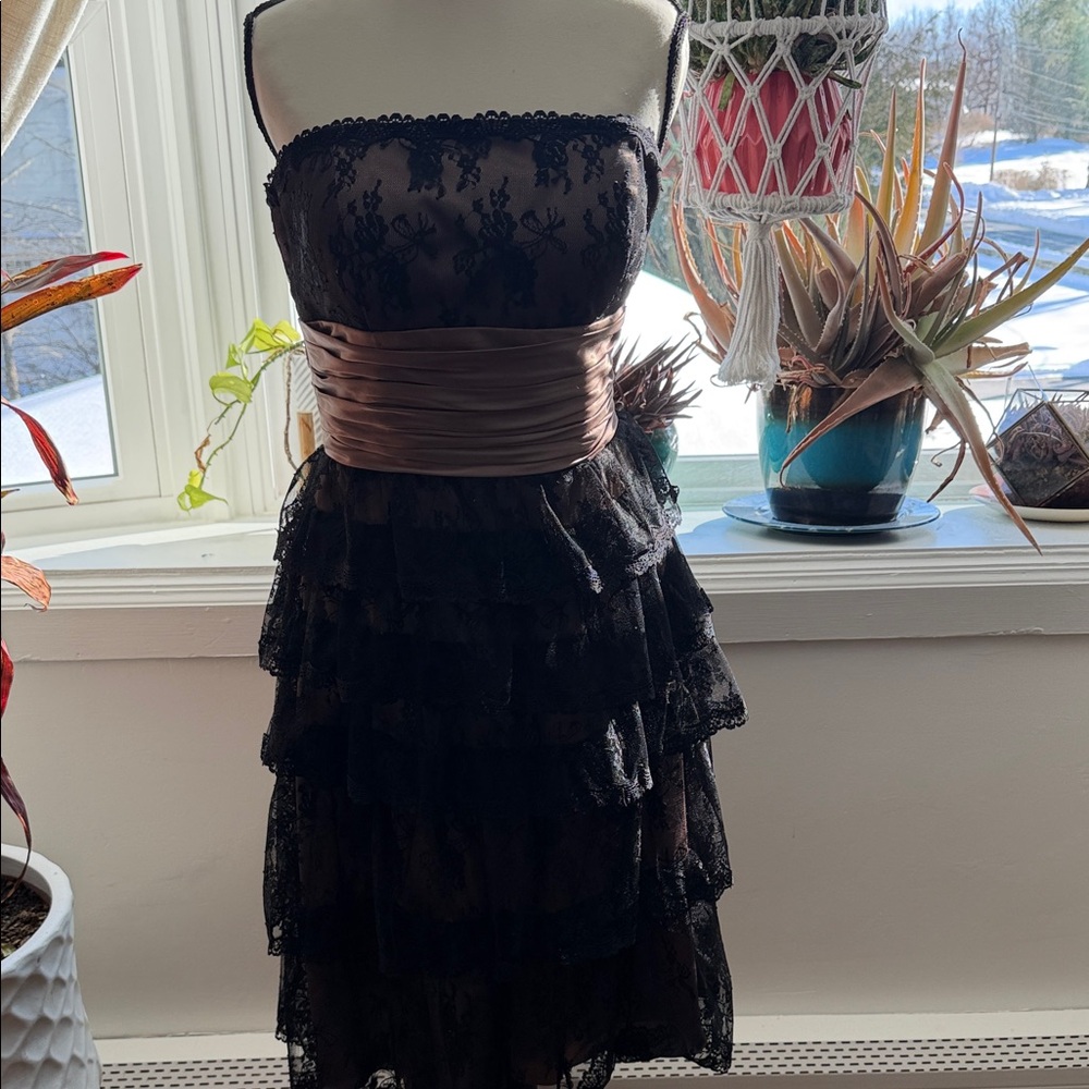 Nicole Strapless Black and Brown Lace Dress